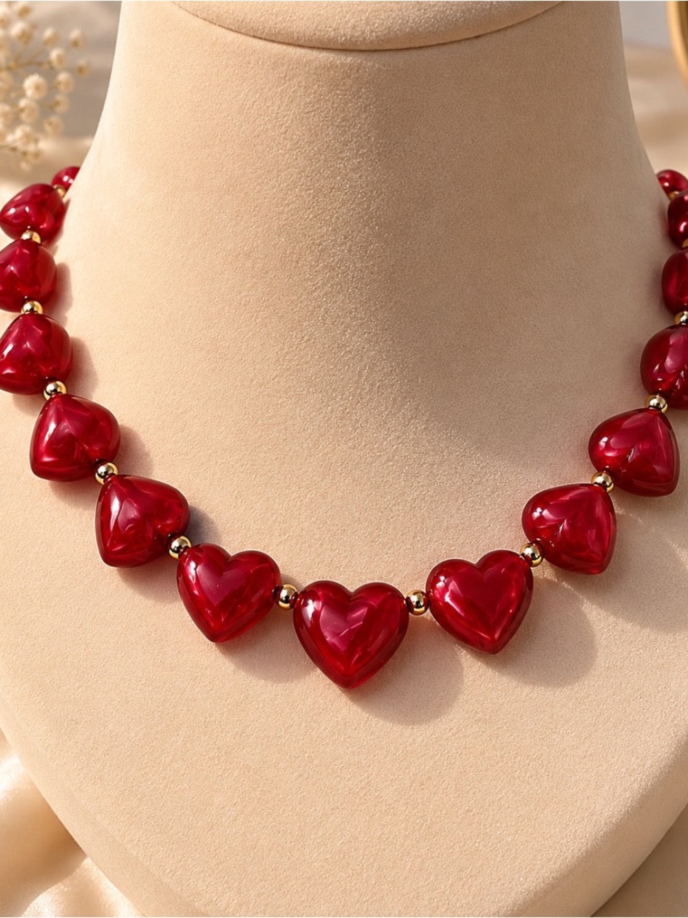 Red Heart Bead Necklace - Women's Jewelry